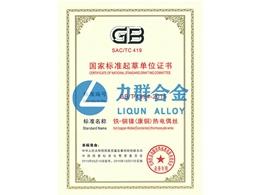 國(guó)家標(biāo)準(zhǔn)起草單位證書(shū)（鐵-銅鎳（康銅）熱點(diǎn)偶絲）
